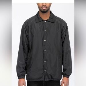 Weiv solid coaches long sleeve full button up navy pocket jacket windbreaker